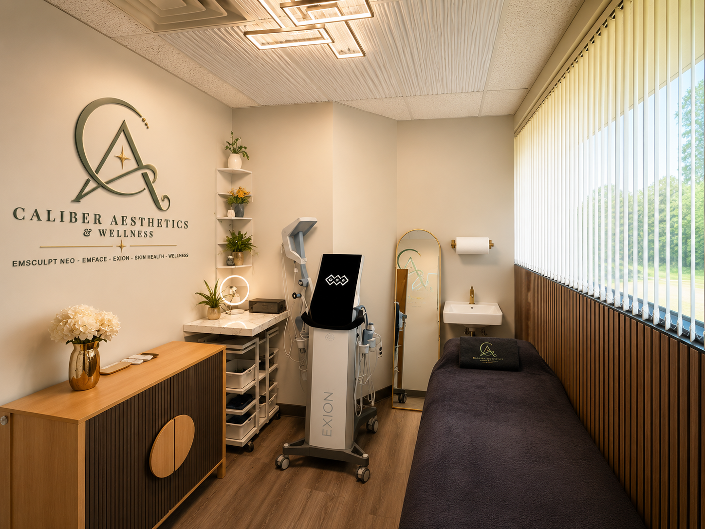 Caliber Aesthetics treatment room featuring advanced aesthetic technology