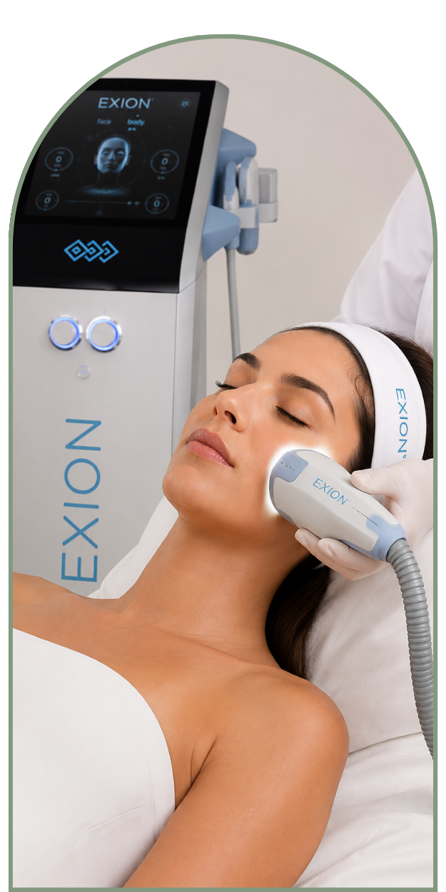 Patient receiving Exion RF skin rejuvenation treatment on the face