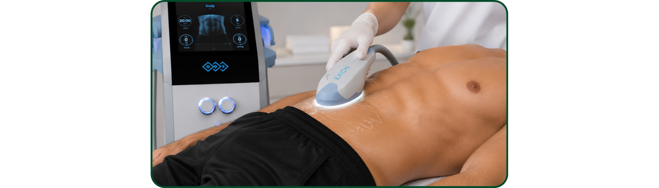Exion Body treatment being performed on the abdomen for skin tightening