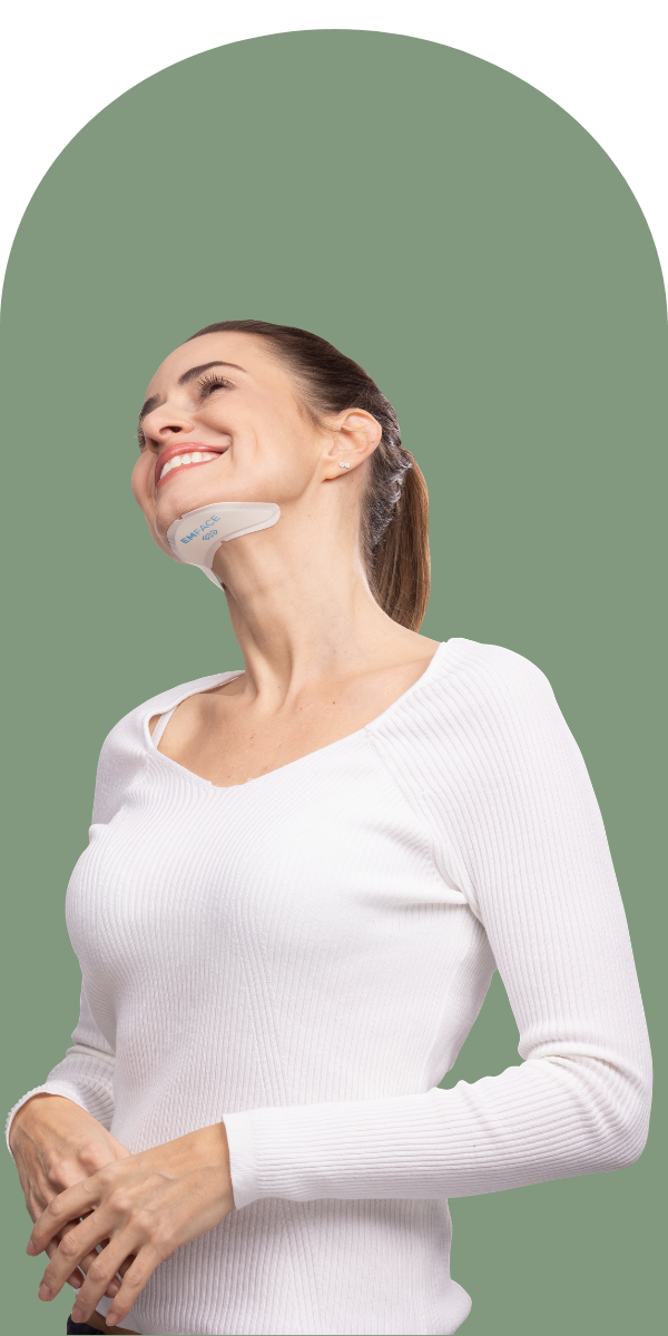 Woman smiling after non-surgical Emface facial lifting and skin tightening treatment